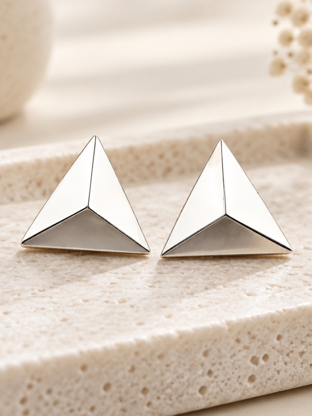 Vintage Triangle 925 Sterling silver Stud Earrings signed BAYES